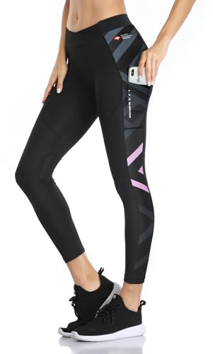 Santic Fahrradhose Damen Lang Gepolstert 7/8 Radlerhose Radhose Leggings Tights Radsport Lange Hosen Sitzpolster Elastische Schnell Trocknend Atmungsaktive Rot L