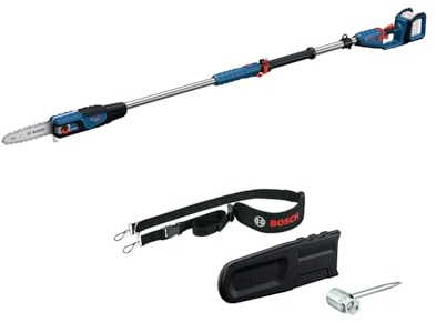 Bosch Professional 18V System Hochentaster GKE 18V-25 TP (130 Schnitte pro Akku-Ladung, 2,9-m-Teleskopstange, bürstenloser Motor, inkl. Schwertschutz 25 cm, Schraubenschlüssel, Schultergurt, o. Akku)