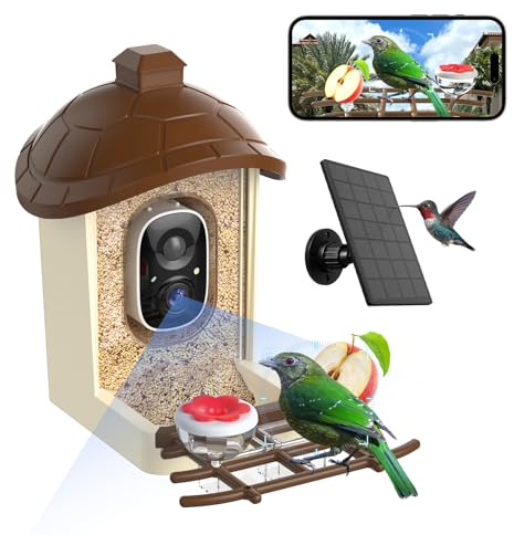 Loirepint Vogelfutterhaus mit Kamera Vogelhaus mit 2K HD Vollfarbe Nachtsicht KI Vogelerkennung Sofortige Benachrichtigung Automatische Aufnahme von Vogelvideos Solarbetrieben Für Vogelliebhaber
