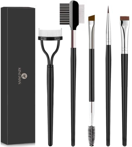 KINGMAS 5-teiliges Augen Make-up-Pinsel Set, Eyeliner-Pinsel, Augenbrauen-Pinsel, Wimper Kamm, Wimpernpinsel