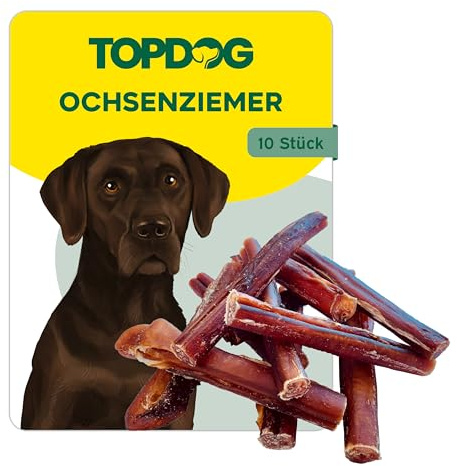 Topdog Ochsenziemer Hund 10 Stück 12 cm - Ochsenziemer für Hunde - 100% natürlich ohne Zusatzstoffe - Langer Kauspaß für Hunde - Beruhigender Beschäftigungsnack mit Zahnpflege
