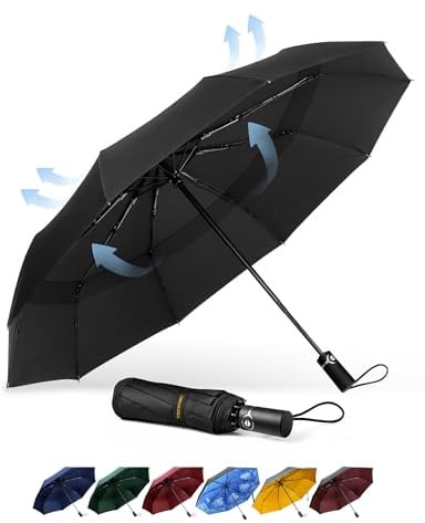 TECKNET Regenschirm Sturmfest für Regen, Automatik Groß Taschenschirm mit 10 Rippen, 104 cm Windsicher Schirm, Faltbar Kompakte Reise Golf Umbrella für Herren und Damen, Schwarz