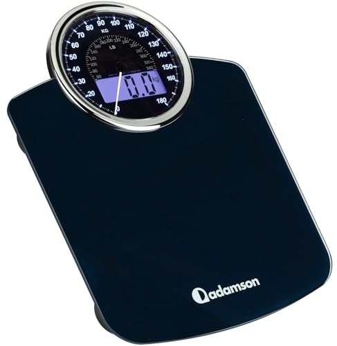 Adamson Hybrid 2-in-1 Digitale & Analoge Körperwaage bis 180 kg - Dickes Hartglas - Extra Große Anzeige - Einfach Ablesbare Digitale Personenwaage - NEU