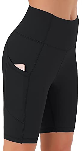Persit Kurze Sporthose Damen, High Waist Radlerhose Sport Shorts Sommer Laufhose Schwarz M