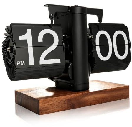Cyrank Retro-Flip-Uhr, Flip-Schreibtischuhr, Vintage-Tischuhr, automatisches Drehen, mechanische Schreibtischuhr, Digitale Klappuhr für Zuhause, Wohnzimmer Batteriebetrie 12 Stunden(Schwarz A)