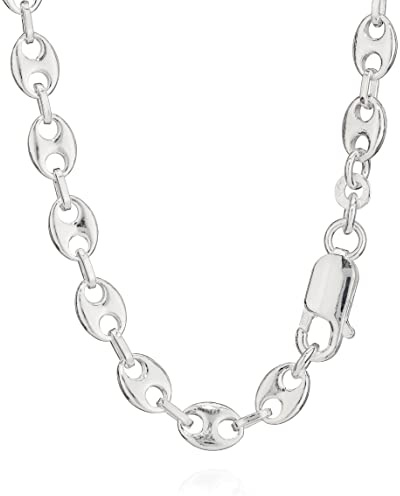 NKlaus Kaffeebohnenkette 925er Sterlingsilber, 5,6mm, 50cm bis 60cm | Silberne Bohnenkette als Halskette in wählbarer Länge