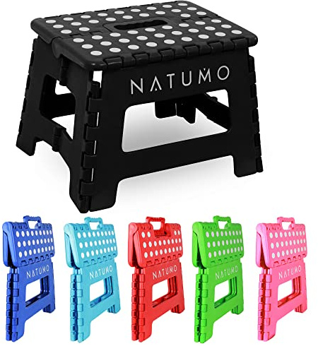 NATUMO® Tritthocker Kinder, Klapphocker faltbar, Leichter und Rutschfester Kinder Hocker Bad & Toilette, Klapptritt für Badezimmer, Küche und Garten, 22cm (Schwarz)