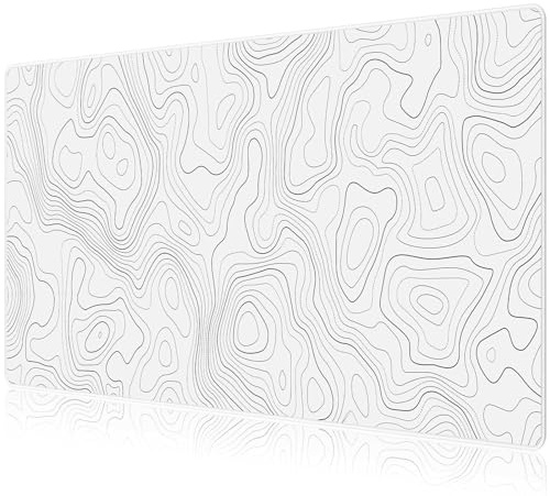 JIALONG Gaming Mauspad Schreibtischunterlage - Vernähte Kanten - rutschfest - Mousepad mit Einer speziellen Oberfläche verbessert Geschwindigkeit und Präzision, Weiß Topographisch
