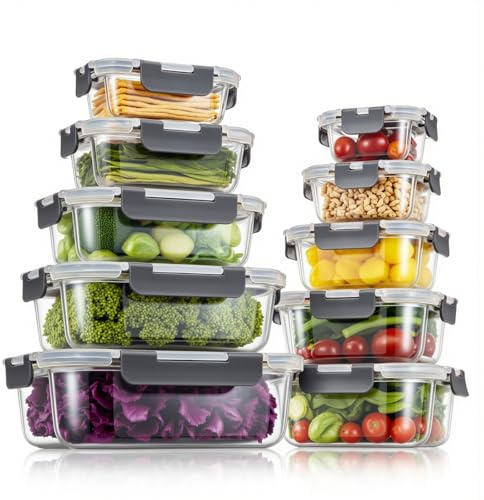 Glas Frischhaltedosen mit deckel Vorratsbehälterset ,kühlschrank organizer Aufbewahrungsbehälter aufschnittboxenmeal prep gläser ,obst gemüse aufbewahrung Lunchbox Brotdosen- BPA-frei (10 Behälter)