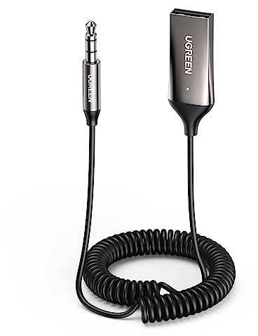 UGREEN Aux Bluetooth Adapter Auto Bluetooth 6.0 Empfänger Klinke für Freisprechanruf und Wireless Musik kompatibel mit Auto mit Aux und USB Anschluss, Lautsprecher, Verstärker (Grau-Standard)