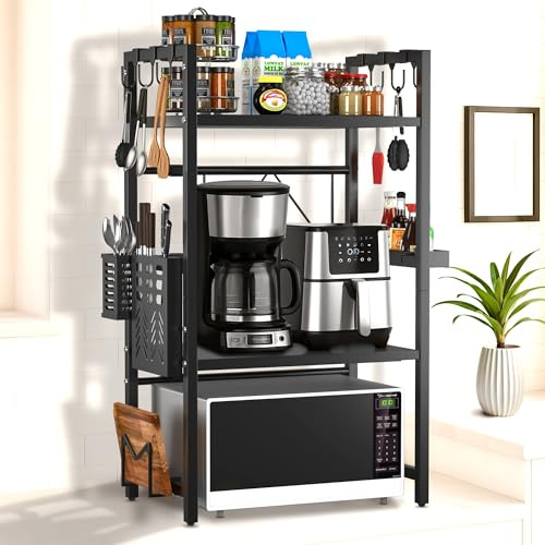 Unique Impression Ausziehbares 3-stöckiges Mikrowellenregal – 2 Regale, Mikrowellenständer für die Küchentheke – Gestell für Heißluftfritteuse, Toaster und Kaffeemaschine