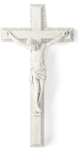 BC Katholisches Kruzifix-Wandkreuz, Jesus Christus, Wanddekoration für elegantes, modernes Zuhause, frommes Geschenk für junge Menschen, religiöse Geschenke, Heimdekoration, grau-weißes Stein-Finish