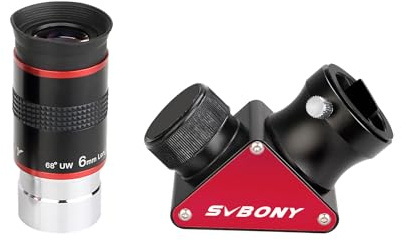 SVBONY Teleskop-Okular 68 Grad Ultra-Weitwinkel-Okular 6 mm und SV188P 90 Grad dielektrischer Spiegel Stern Diagonale, 3,2 cm, Teleskopzubehör für astronomische Teleskope Visual