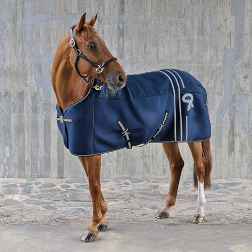 SUNRIDE Stalldecke 50g für Pferde - mit Fleece - geeignet als Unterdecke - extrem atmungsaktiv - abnehmbare Bauchgurte (blau, 145 cm)