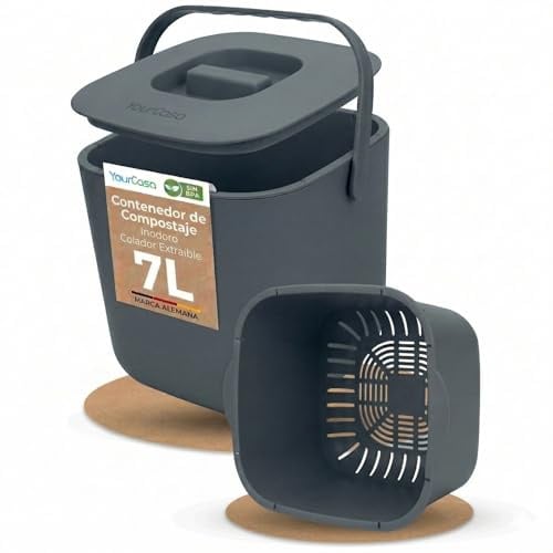 YourCasa Biomülleimer Küche 7L geruchsdicht mit Deckel – Komposteimer klein | Bio Mülleimer & Kompostbehälter für die Arbeitsplatte – 7 Liter Volumen, in 7 Farben, hygienisch, pflegeleicht & robust