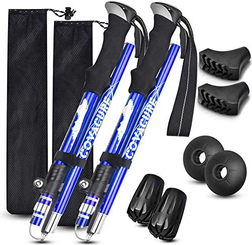 COVACURE Wanderstöcke Nordic Walking Stöcke - 110-130 cm Faltbar, Verstellbar, Teleskop, Leicht, mit Gummipuffer für Damen und Herren (Blau)
