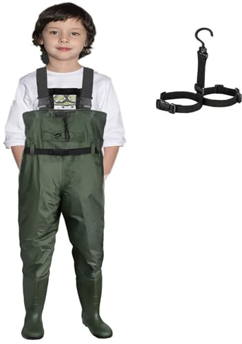 Croch Wathose für Kinder wasserdicht mit Gummi Stiefel ideale Angelhose und Watthose Kinderwathose (35, Grün)