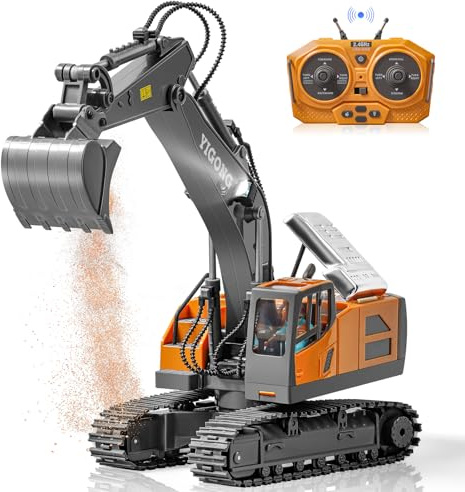 SJYN Ferngesteuerter Bagger für Kinder, Rc-Bagger mit Metallschaufel und 680° Drehung, Hydraulischer Baggers mit Lichtern und Toneffekte, Spielzeug für Jungen im Alter von 4–12 Jahren Geburtstag