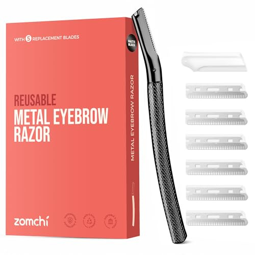 Augenbrauen Rasierer, Wiederverwendbare Gesichtsrasierer für Männer & Frauen, Edelstahl Augenbrauen Trimmer Shaper mit Präzisionsabdeckung, Dermaplaning Tool, Gesichtsrasierer mit 6 Klingen (Schwarz)