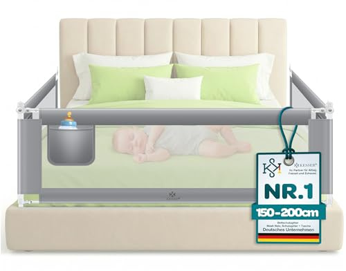 KESSER® Bettschutzgitter 150 cm, Rausfallschutz Bett & Bettgitter Kinderbett, klapp- & höhenverstellbar, Kindersicherung Baby Fallschutz, Mesh Netz, Kinderbett Schutzgitter + Tasche, Hellgrau