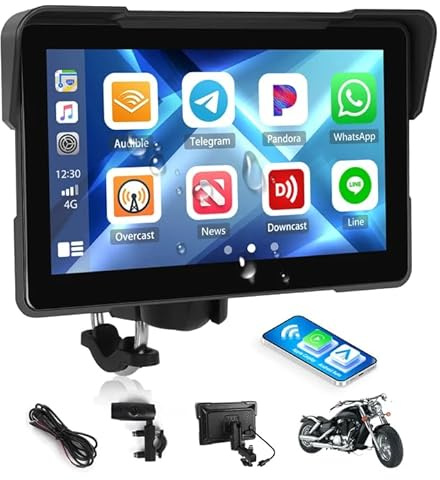 【2025 Upgrade】 CAMECHO Motorrad Wireless Carplay & Android Auto für Motorcycle,7 Zoll IP67 Wasserdichter HD Touchscreen für Mote,Display Auto carplay mit Navigation/Bluetooth/EQ/FM/MIrrorlink