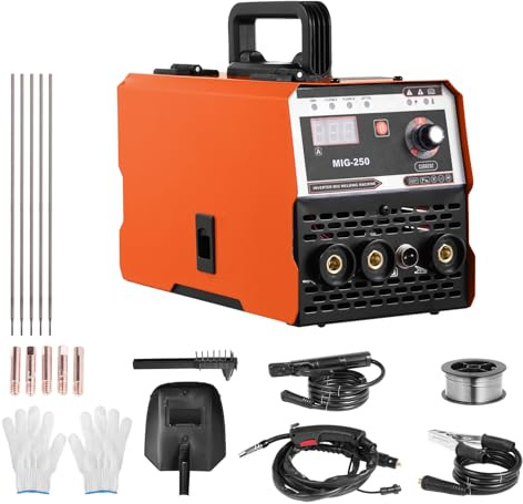MIG Schweißgerät 250Amp, 3-In-1 Fülldraht Schweißgerät mit ARC/Flux MIG/MMA Lift WIG, Fülldrahtschweißen(0,8 mm&1 mm), mit Synergischem Drahtvorschub, IGBT Inverter Schweissgerät, für Profis&Home DIY