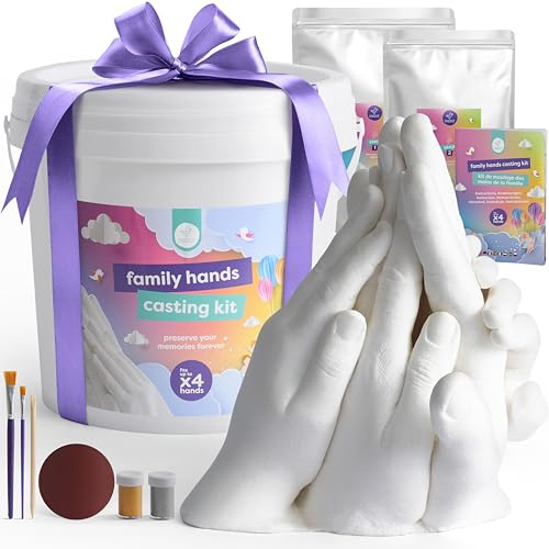 chuckle 3D Gipsabdruck Handabdruck Set Familie XXL, bis zu 4 Hände | Für Paare & Pärchen, Hochzeit, Jahrestag & Silberhochzeit, Personalisiertes Andenken, Gold- & Silberfarbe, Hand Casting Kit