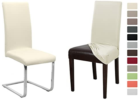 BEAUTEX Jersey Stuhlhusse, elastische Uni Stretch-Husse aus Baumwolle Bi-Elastisch, faltenfreie Universalgröße, 2er Set, Creme