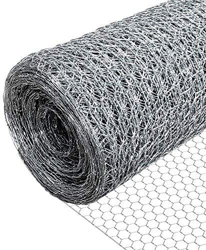 VOUNOT® Maschendrahtzaun Sechseckgeflecht, Drahtzaun Hasendraht Kaninchendraht Hühnerdraht, Maschenweite 13 mm, Höhe 100 cm, Länge 25 m, Verzinkt Silber