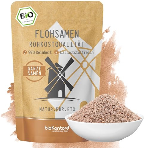 bioKontor – BIO Flohsamen ganz 1000g – 99% Reinheit – ballaststoffreich | Rohkostqualität – deutsche Handabfüllung – naturbelassen – indische Flohsamen – Psyllium Bio – für Smoothies & Backen