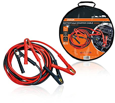 Osram OSC500A Starter Cable, Starthilfekabel Für Benzin und Dieselmotoren, 12/24V, Überbrückungskabel Für 9,5 L Motoren, Kupferbeschichtetes Aluminium, 5 m, Standard, 1200A
