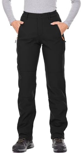Jessie Kidden Wasserdichte Skihose für Herren, mit Fleece gefüttert, Wandern, Winter, wärmeisoliert, warm, für Outdoor, Klettern, Walking, Softshell-Cargohose, #6070-Black-36
