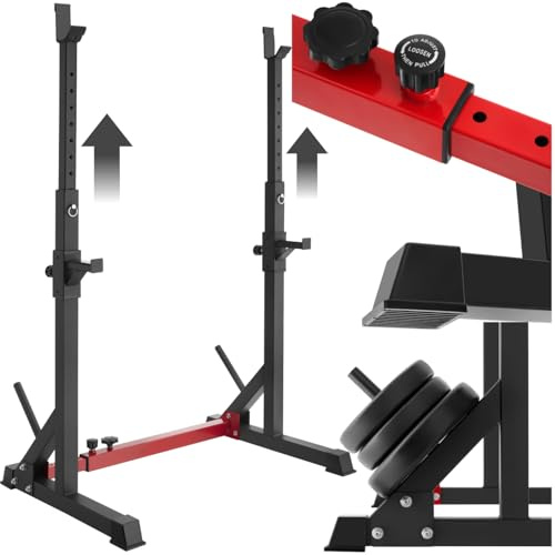 tectake® Squat Rack Hantelständer, verstellbare Gewichte Hantel Ablage, Kniebeugenständer für Weights, Langhantel und Hantelscheiben, Langhantelablage für Home Gym, Krafttraining