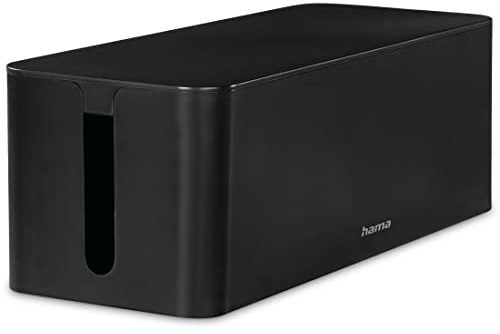 Hama Kabelbox, Maxi, für Steckdosenleiste, einfaches Kabelmanagement | Kabelbox schwarz, für Büro, Schreibtisch, Zuhause, Aufbewahrung von Ladegeräten, Festplatten etc., mit Gummifüßen