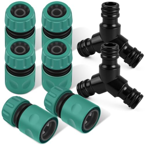 ERKOON 8 Stück Schlauch Kupplung Satz, 1/2 Zoll Doppelstecker Gartenschlauch Verbindungen Extender & Y-Stück Abzweig-Verbinder Verlängerung Kupplung Verbindungsteil (1/2 Zoll & Y-Stück)