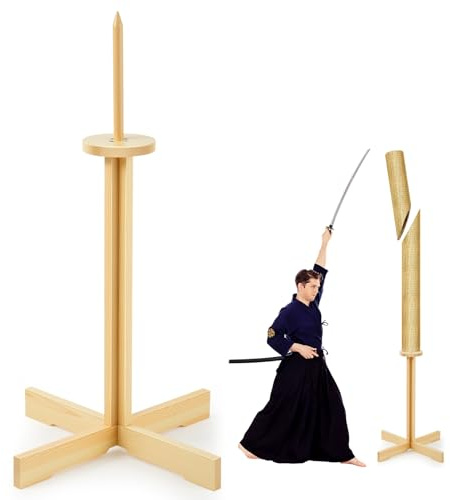 Briwooody Kendo Tameshigiri Übungsschneideständer aus massivem Kiefernholz, robust, Kendo-Stick, Katana-Schwert-Prüfung, Schneiden, Holz-Schnullerhalter für Übungstraining