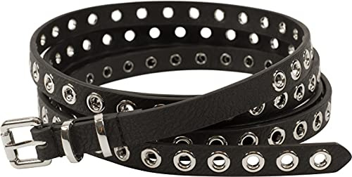 fashionchimp Doppelgürtel für Damen, Wickelgürtel mit Lochnieten-Besatz und Silber-Schließe, Breite ca. 1,5cm (Schwarz)
