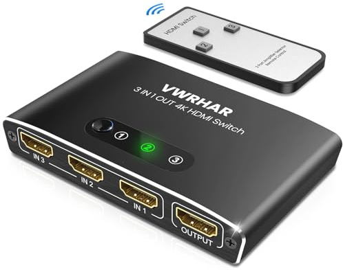 Automatischer HDMI Switch 3 in 1 Out - 4K Aluminium Splitter Mit Fernbedienung, Umschalter Unterstützt UHD 3D HDR für Fire TV Stick, UHD TV, PS4, Xbox, DVD, Blu-Ray