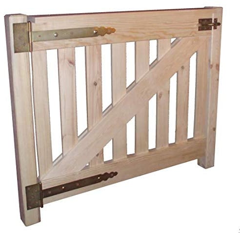 Bastionshop - Gartentor Holz, Gartentür aus Holz - Rustikale Holztor mit Pfosten und Verriegelung, Zauntor aus massivem Kiefernholz, Lattenzaun Tor - Unlackiert, wooden gate - 100x85cm (v.1)