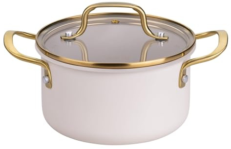 FACKELMANN x Pamela Reif Kochtopf mit Deckel Ø 16 cm – Aus recyceltem Aluminium, Pastell-Beige, 1700ml, Für Gas-, Ceran- und Elektroherde, Nicht Induktionsgeeignet - PFAS-freie Antihaftbeschichtung