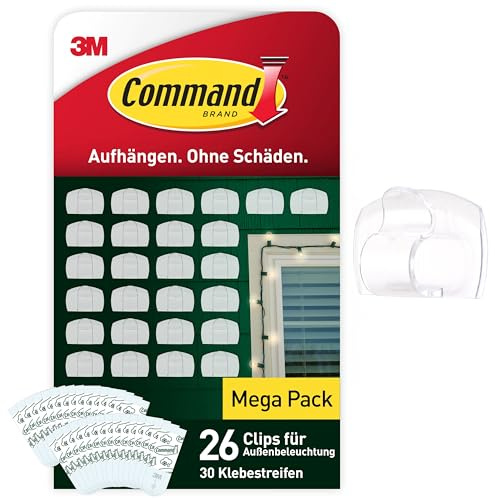 Command Transparente Lichterketten-Clips für den Außenbereich, 26 Clips, 30 Klebestreifen, Strips - Dekorieren ohne Löcher und Bohren