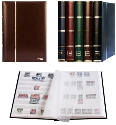 Prophila 60 weiße Seiten Luxus Briefmarkenalbum Einsteckbuch wattiert brauner Einband