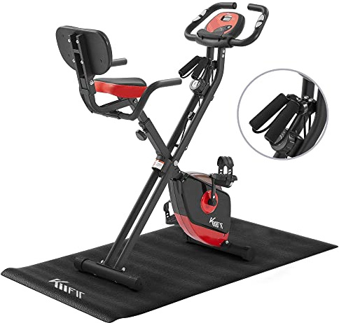 KM-Fit 2in1 Heimtrainer Fahrrad | LCD-Display | Fitnessbike klappbar | Hometrainer 16 Widerstandsstufen | Handpulssensoren | inkl. Bodenschutzmatte & Handy- Halterung