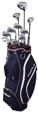 Wilson Profile Complete Golfschläger-Set, Optimiert für Distanz, Für Frauen, Linkshänder, Marine/Roségold/Silber, Standardgröße