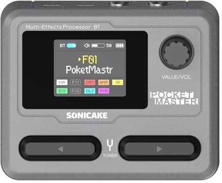 SONICAKE Gitarren Effektpedal Multi-Effekte 9 Effektmodule 100 Presets 20 Amp/Cab Gitarren Effektprozessor OTG USB Audio Interface BT mit APP Pocket Master (Grau)