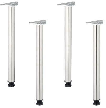 Relaxdays Tischbeine, 4er Set, HxD: 71 x 6 cm, Edelstahl, Tischfüße Esstisch, Schreibtisch, verstellbare Füße, Silber