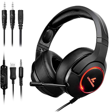 LYCANDER Gaming-Headset mit Mikrofon und LED-Licht, 3,5 mm Eingang, für PC, PS4, Xbox One, Nintendo Switch und mehr (Advanced - Schwarz und Orange)