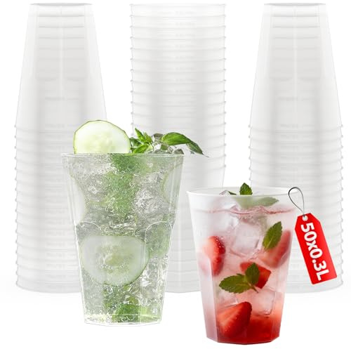 AOLUXLM 50 Partybecher Set, Plastikbecher, Trinkbecher, Wiederverwendbar | 300ml/10oz, Polypropylen, Bruchsicher, Spülmaschinenfeste, für Events, Partys, Gastronomie, Geburtstagsfeiern, Hochzeit