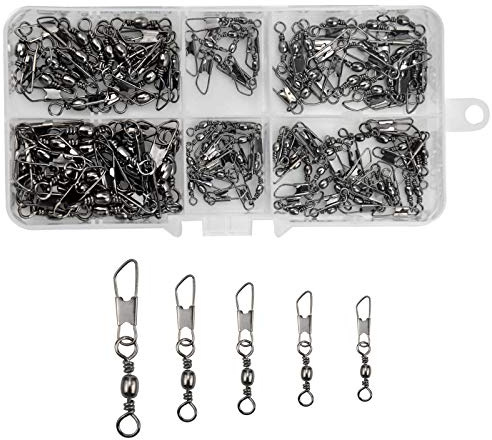 AvoDovA Angelwirbel Angeln Barrel Wirbel mit Kugellagerwirbel, Drehgelenk, Snap, Edelstahl Lure Stecker Wirbel Interlock Fischköder Getriebe Zubehör 6# 8# 10# 12# 14# (100)