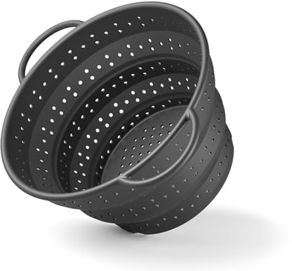 Hoffmann Faltbares Küchensieb aus Silikon mit Edelstahlring, Anthrazit, 23,5 cm, Hitzebeständig bis 200°C, Spülmaschinenfest, Nudelsieb,Abtropfsieb, Sieb, Küchenhelfer